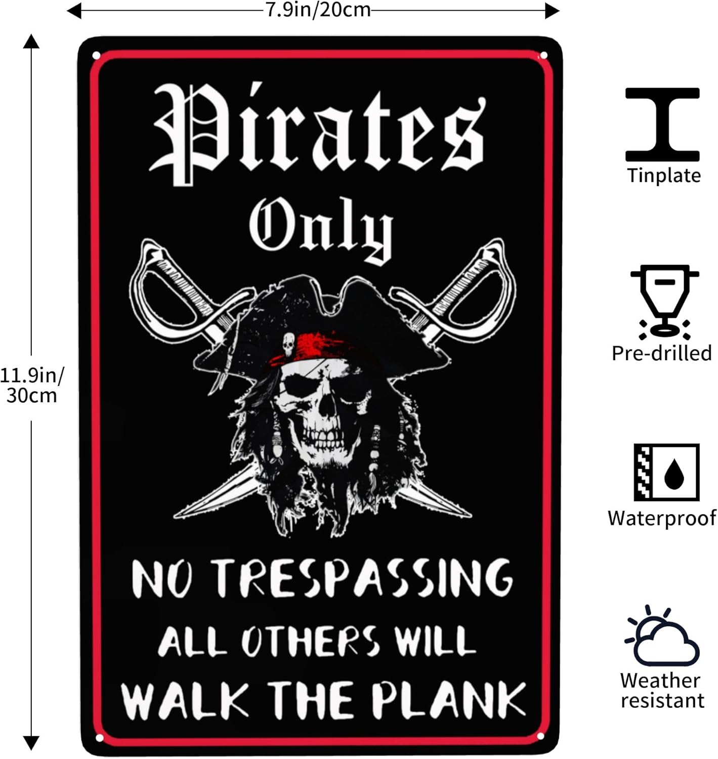 Pirate Theme Wall Decor Metal Sign - Pirates Only All Others Will Walk The Plank 12x8 Inches