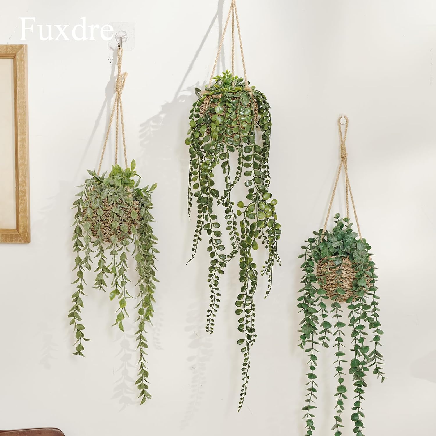 3 Pack Mini Artificial Hanging Greenary Fake Hanging Plants in Basket for Wall Living Room Decor Bathroom Shelf Home Indoor