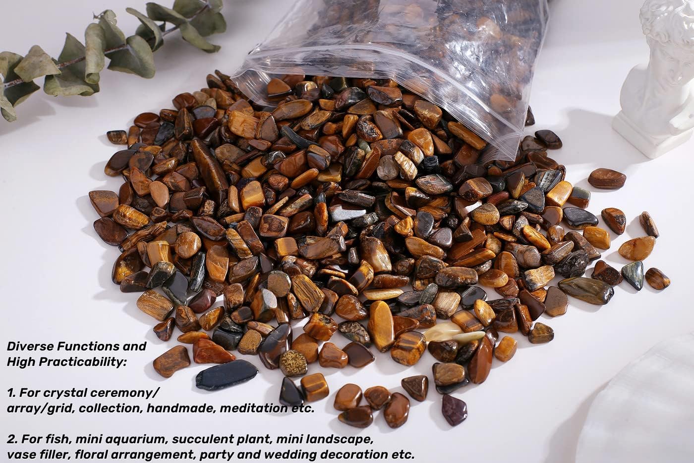 QINJIEJIE250g Tiger Eye Crystals Polished Rocks Tumbled Stones Chips Stone Crushed Quartz Crystal Natural Gem Gravel Home Decoration Succulent Plants Vase Filler Landscape Bottom Ornament 0.55lbs