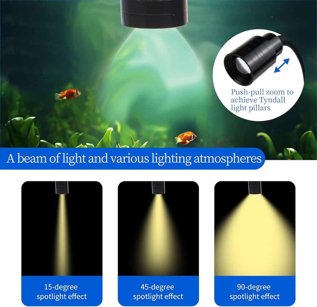 Mini Clip On Aquarium Light Small Dimmable Fish Tank Light USB Spotlight with Timer 3 Light Modes 10-Level Brightness for 1 to 3 Gallon Tanks (Adapter NOT Included)