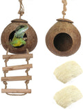 Hamiledyi Lizard Coco Den Reptile Hideouts Gecko Coconut Shell Hut Coconut hut for Geckos Bearded Dragon Tank Accessories Coconut Lizard Hut with Ladder - Natural Coconut Fiber