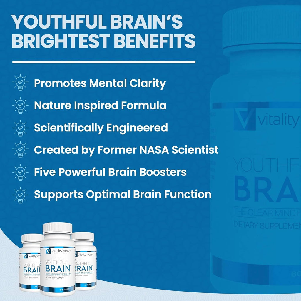 Youthful Brain | Memory & Brain Health Support Supplement with Bacopa Monnieri, Ginkgo Biloba, B12 - Easy to Swallow Tablets - 30-Day Supply (60 Count)