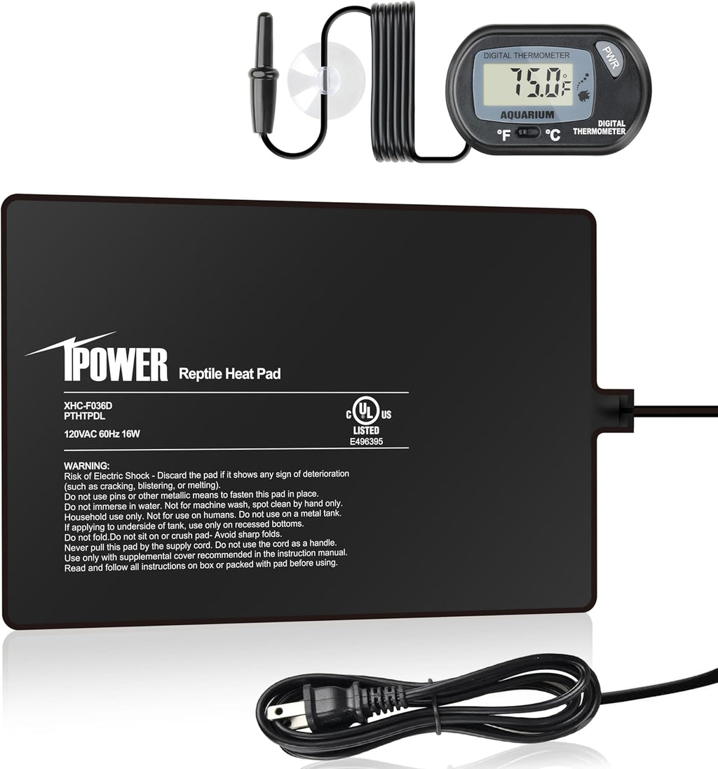 iPower 8 by 12-Inch 16W Reptile Heat Mat, LCD Digital Aquarium Thermometer, Under Tank Warmer Terrarium Heat Pad for Turtles Lizards Frogs and Other Small Animals, Multi Sizes