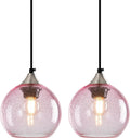 Pink Glass Pendant Lights Kitchen Island Globe Pendant Light Fixtures Modern Pendant Lighting for Bedroom Living Dining Room Light Fixture (5.9 in, 2 Pack)