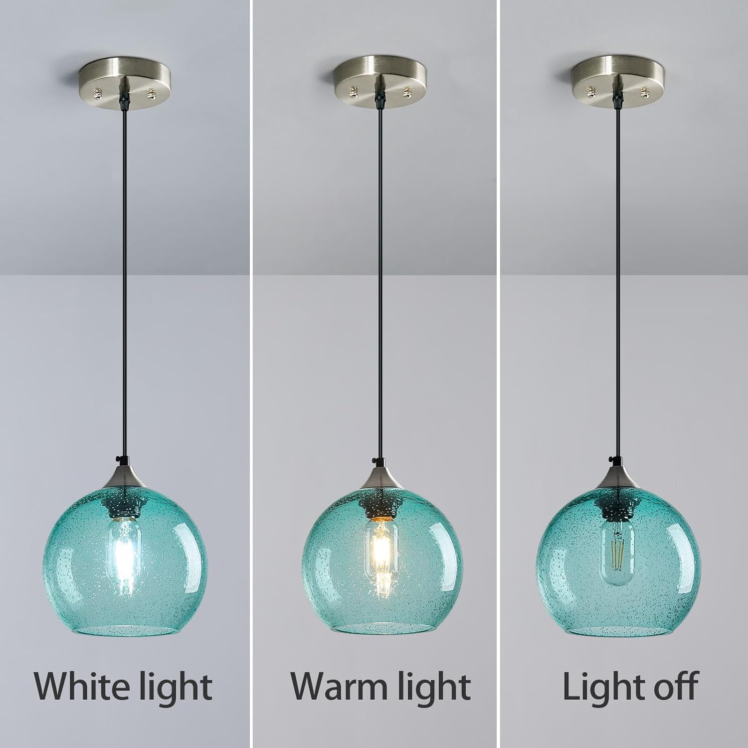 Light Blue Glass Pendant Lights Kitchen Island Lighting Globe Pendant Light Fixtures Modern Pendant Lighting for Bedroom Living Dining Room Light Fixture (7.87 in, 2 Pack)