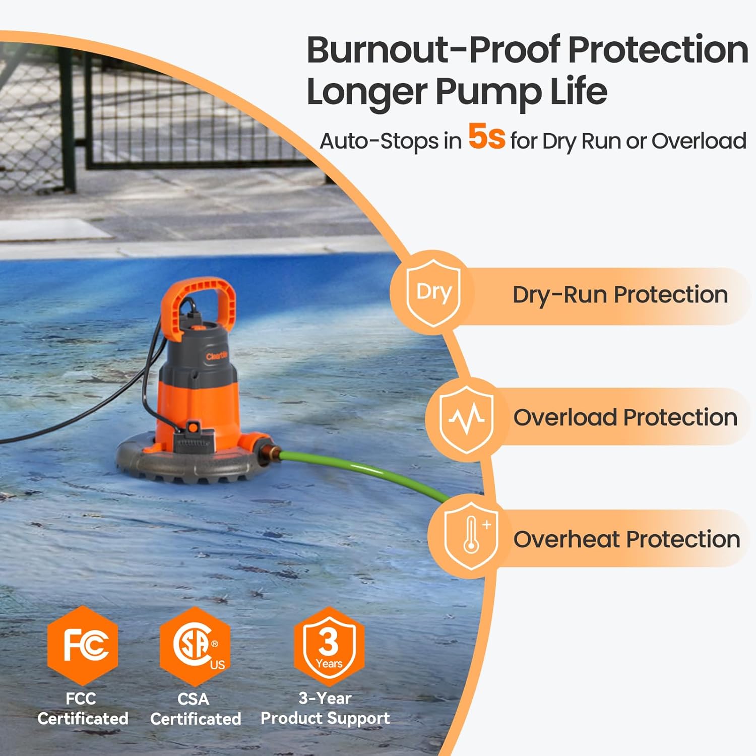 Cleartide 1/4 HP Automatic Pool Cover Pump, Smart Auto/Flexible Manual Mode,120V AC, 2160 GPH Pump for Inground or Above Ground Swimming Pool Cover, Pond, Basement, Window Well, with 25ft Power Cord
