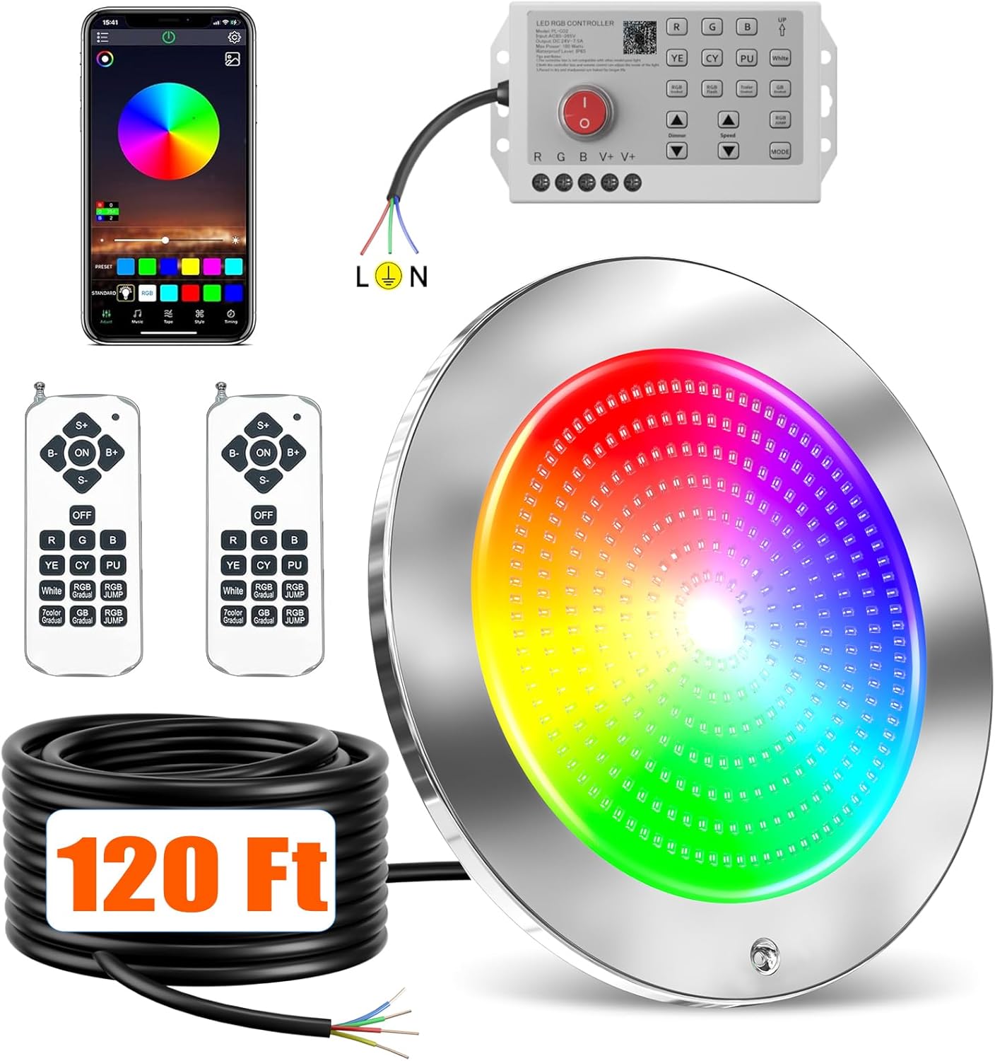 Pool Lights for Inground Pool, 120Ft 10Inch 60W LED Inground Pool Light with 3 Way to Control (App/Remote/Controller), Color Changing Underwater Swimming PoolLight for 10" Large Wet Niches