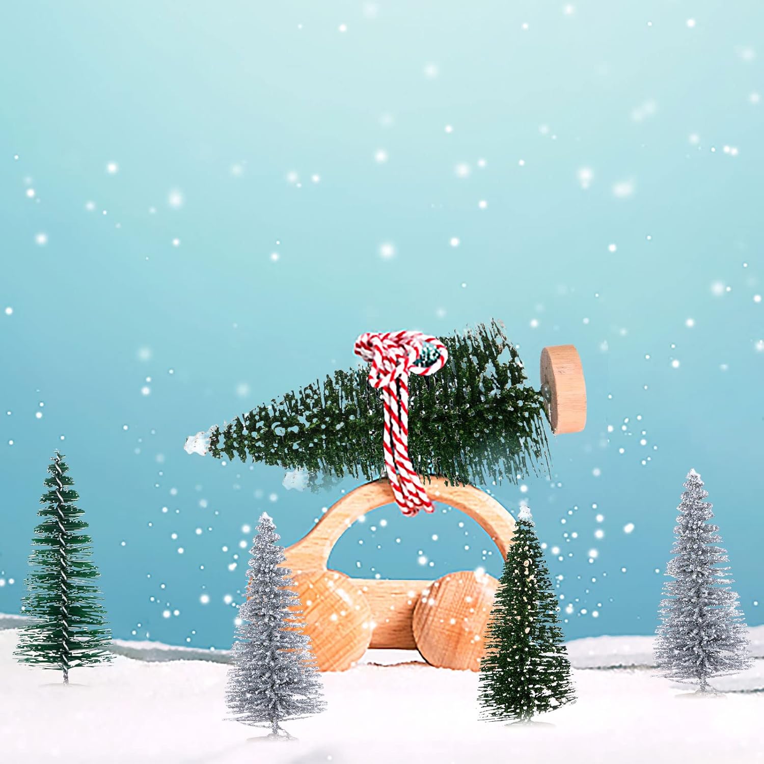 18Pcs Miniature Pine Trees Sisal Trees with Wood Base Christmas Tree Set Tabletop Trees for Miniature Scenes, Christmas Crafting and Designing, Mixed Size