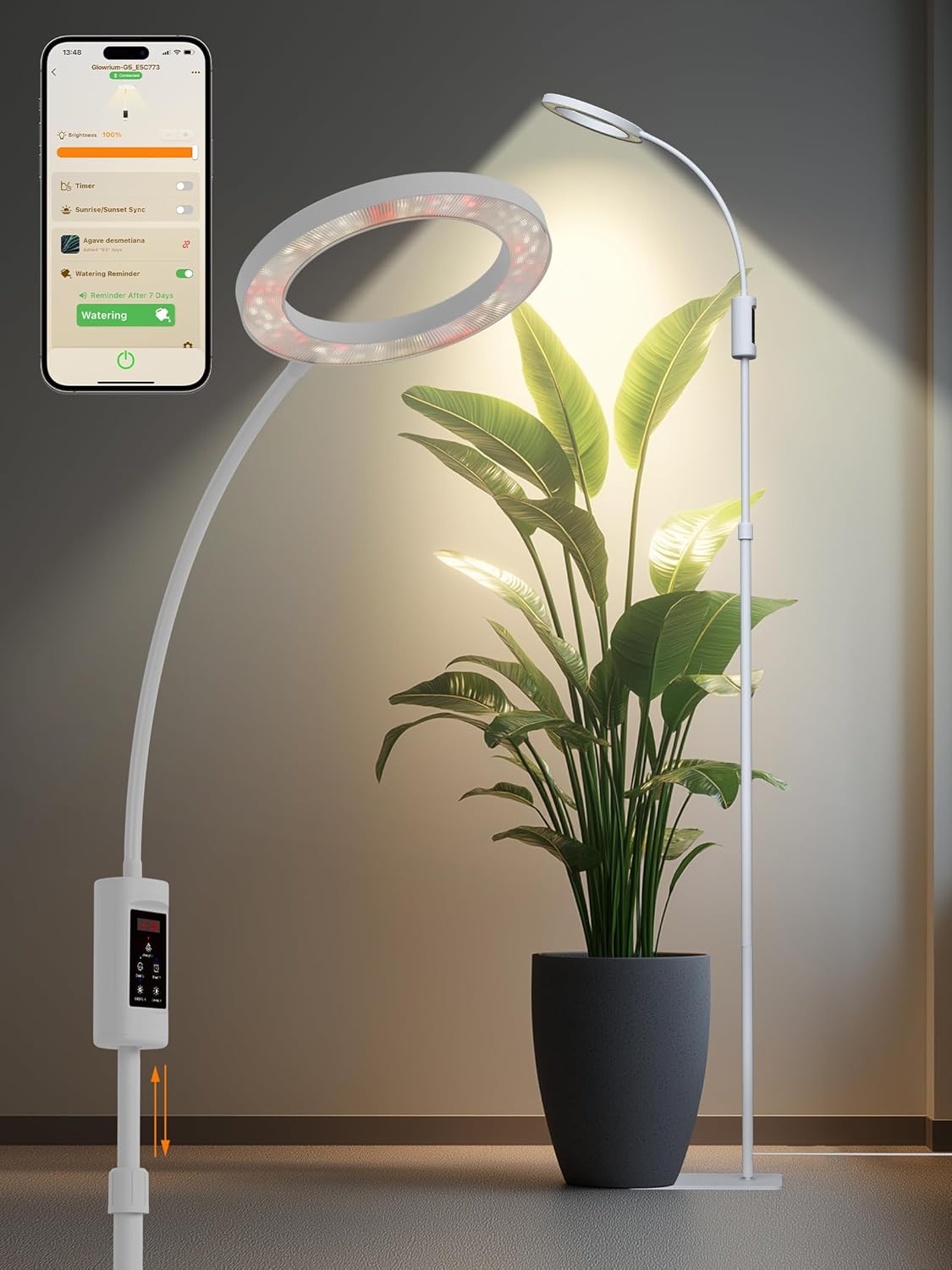 Smart Grow Lights for Indoor Plants,24W Plant Light with Auto-Timer,Full Spectrum LED Grow Light, Adjustable Height & Stepless Dimming,Plant Assistant Suitable for Most Plants (White, 24W)
