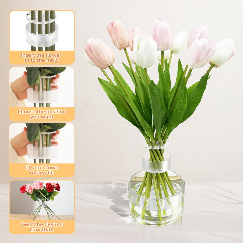 4 Spiral Ikebana stem Holder, hanataba Arranger Twist Flower Arrangement Holder Ikebana Bouquet Twister Ring Tools, Reusable Kitchen Floral Grid Supplies (Half Clear)