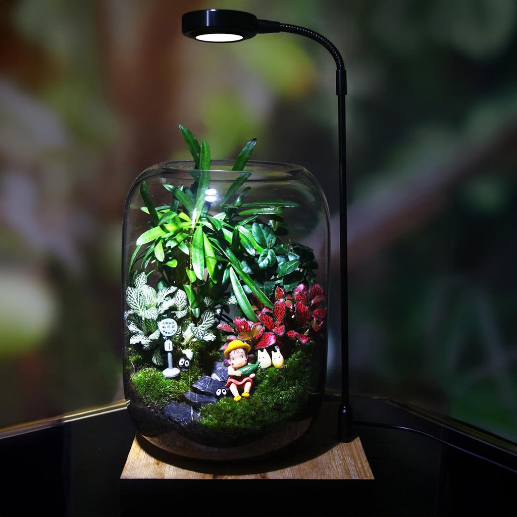 Glass Plant Terrarium Kit, 6.3"X8.6" Micro-Landscape Vase with Light, Snowman and Pine Trees, for Home Office Tabletop Decoration, Wardian, Unique