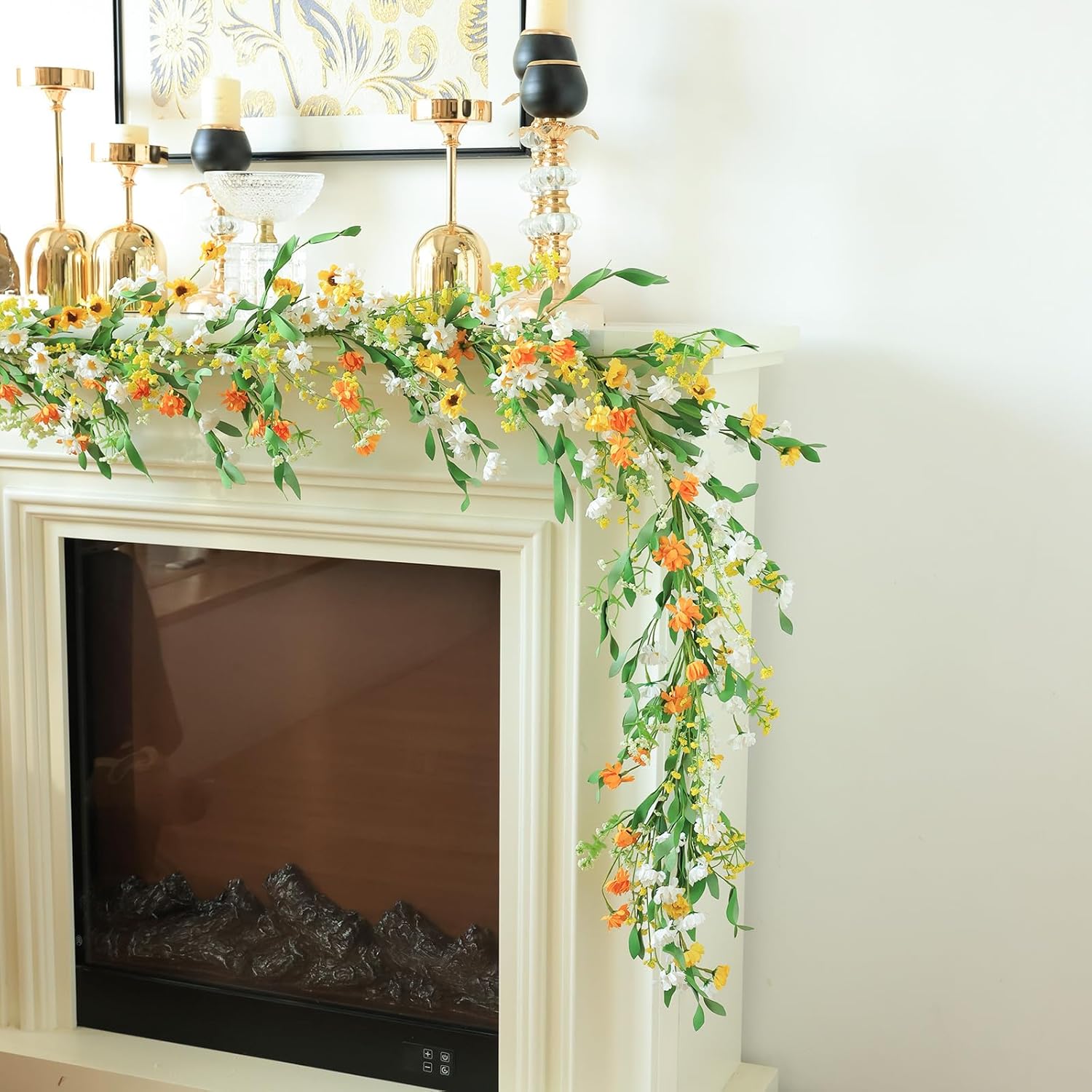 Mizii Artificial Flower Garland 6FT Fake Daisy Floral Garland Daisies Hanging Vines Spring Summer Flowers Decorations for Mantle Table Centerpieces Room Wall Fireplace Party Wedding Decor (Daisy)