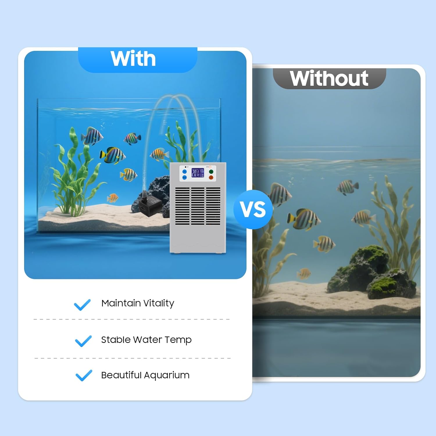 100W Aquarium Chiller, 30L/8GAL Axolotl Cooler, 2 in 1 Hydroponics Water Heater & Chiller, 1/7HP Fish Tank Chiller, Water Clooer for Axolotl Jellyfish Shrimp Gold Fish Silver Black