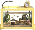 2.6 Gallon Plastic Fish Tank Ultra-Clear Shatterproof Desktop Small Aquarium Filters and Lights Can Be Installed for Betta/Goldfish/Shrimp and Aquatic Planting Fish Bowl (Yellow)