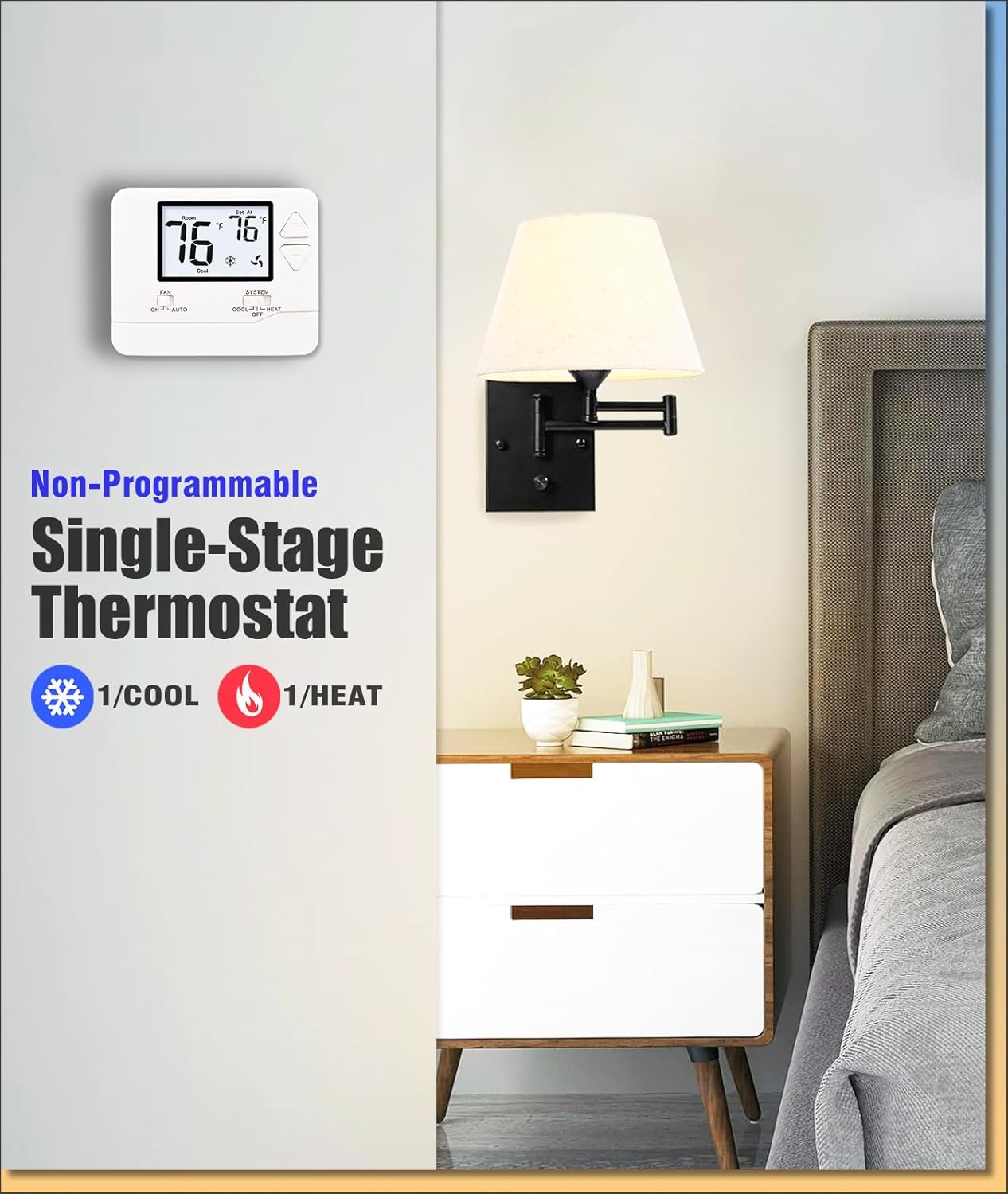 Non Programmable Thermostat, Single-Stage 1 Heat 1 Cool, Simple Digital Thermostats for Home