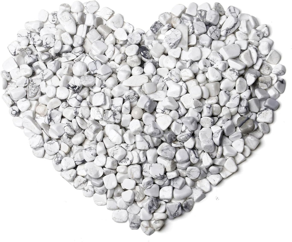 QINJIEJIE 0.9Lbs White Howlite Rocks for Plants Decorative Stones Aquarium Gravel Terrarium Pebbles Vase Filler Fish Tank Bowl Sand Bulk Crystal Polished Chips Planters Decorations