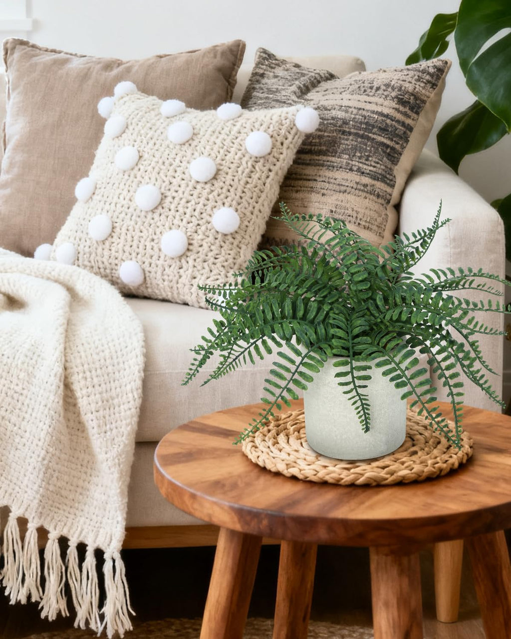 Small Fake Plant 12.5" Fern Potted Artificial Plants for Shelf Home Bathroom Office Decor(Gray Pot)