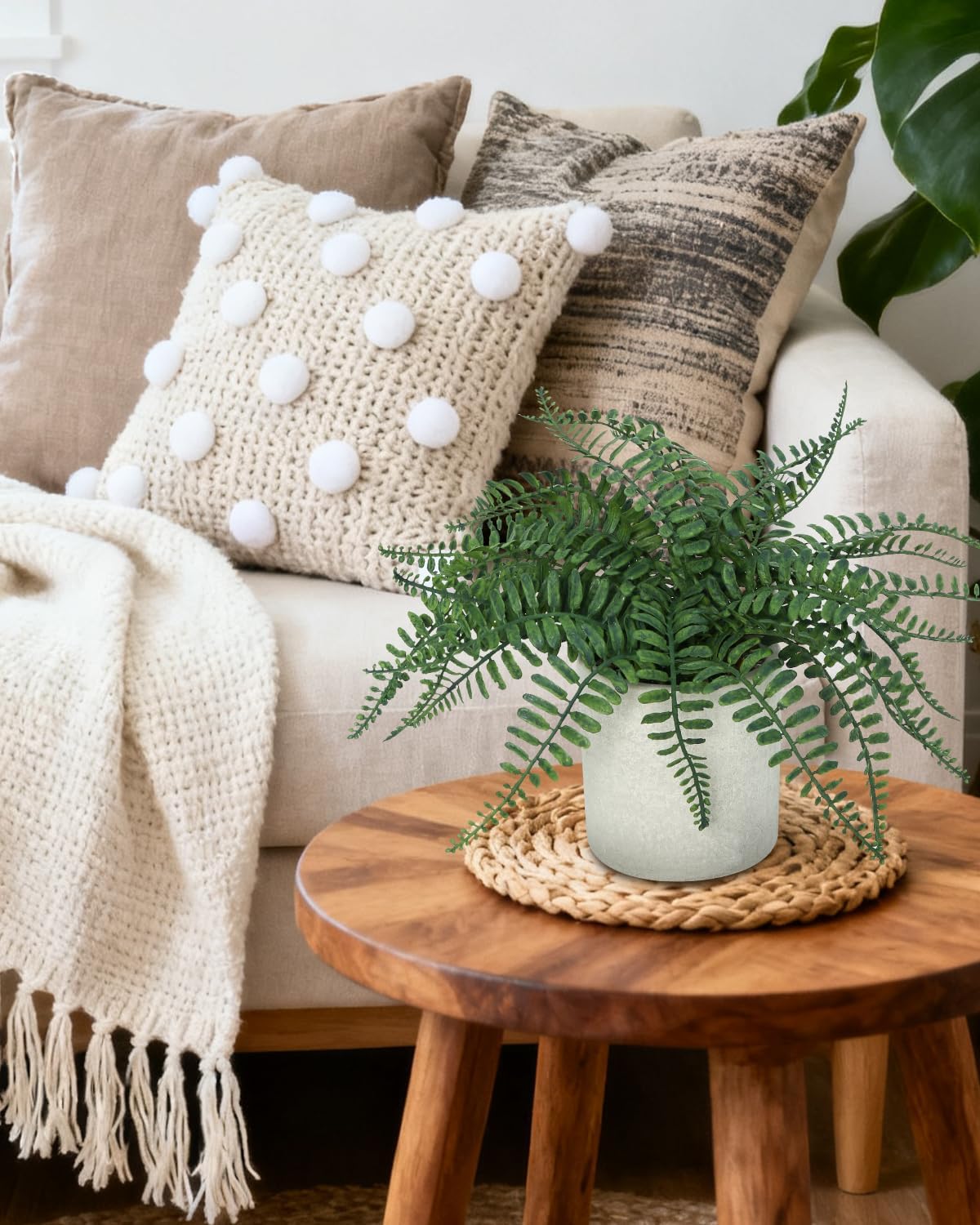 Small Fake Plant 12.5" Fern Potted Artificial Plants for Shelf Home Bathroom Office Decor(Gray Pot)