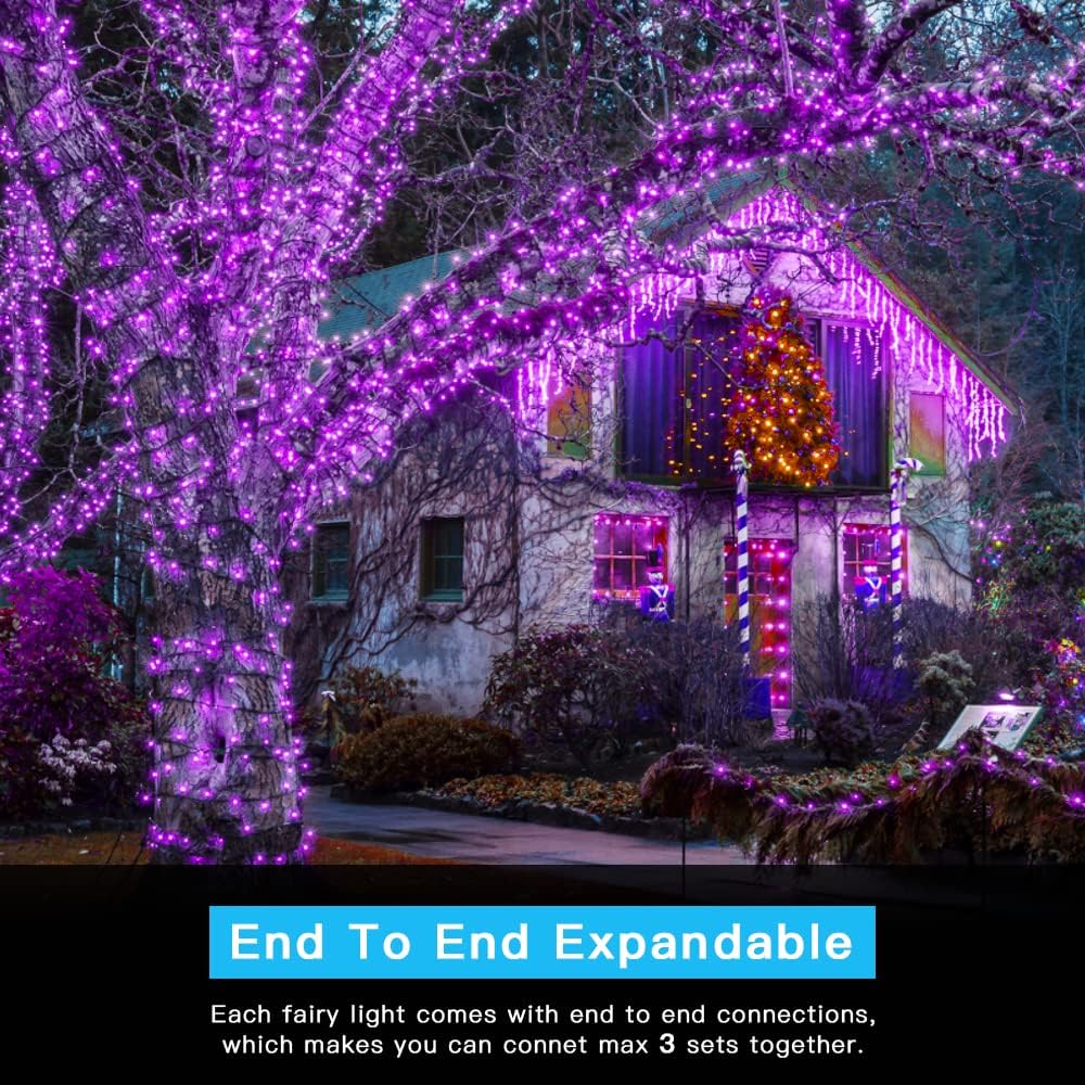 AmyHomie Purple Christmas Lights, 108Ft 300LED Halloween String Lights, 8 Modes Waterproof Fairy Lights for Outdoor & Indoor Home Patio Garden Party Wedding Decor