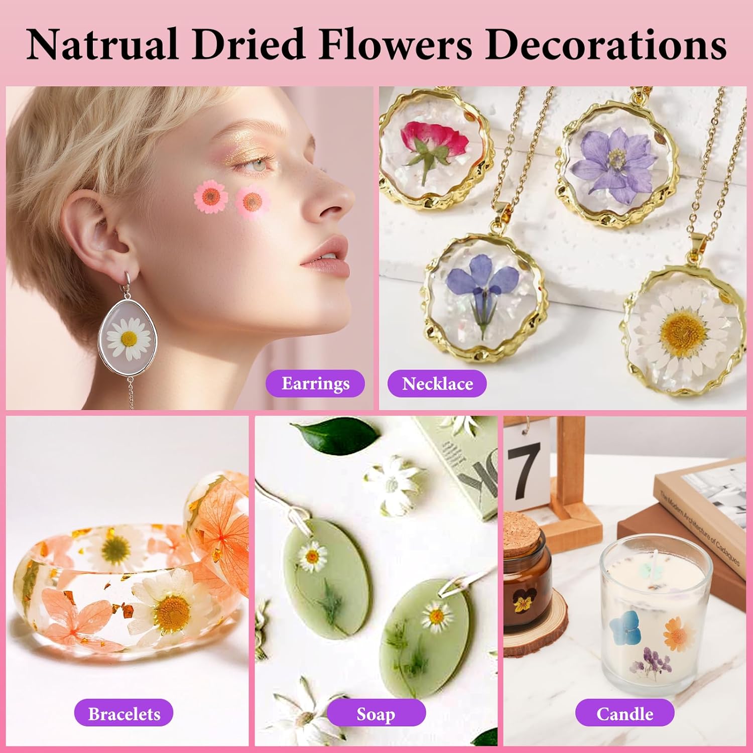 NESCCI 35 Pcs Dried Pressed Flowers for Resin,Real Nature Dried Flowers for Crafts Bulk Dry Flowers Leaves Kit Used for Resin Molds Scrapbooking DIY Art Crafts Candle Soap Making Nails Décor