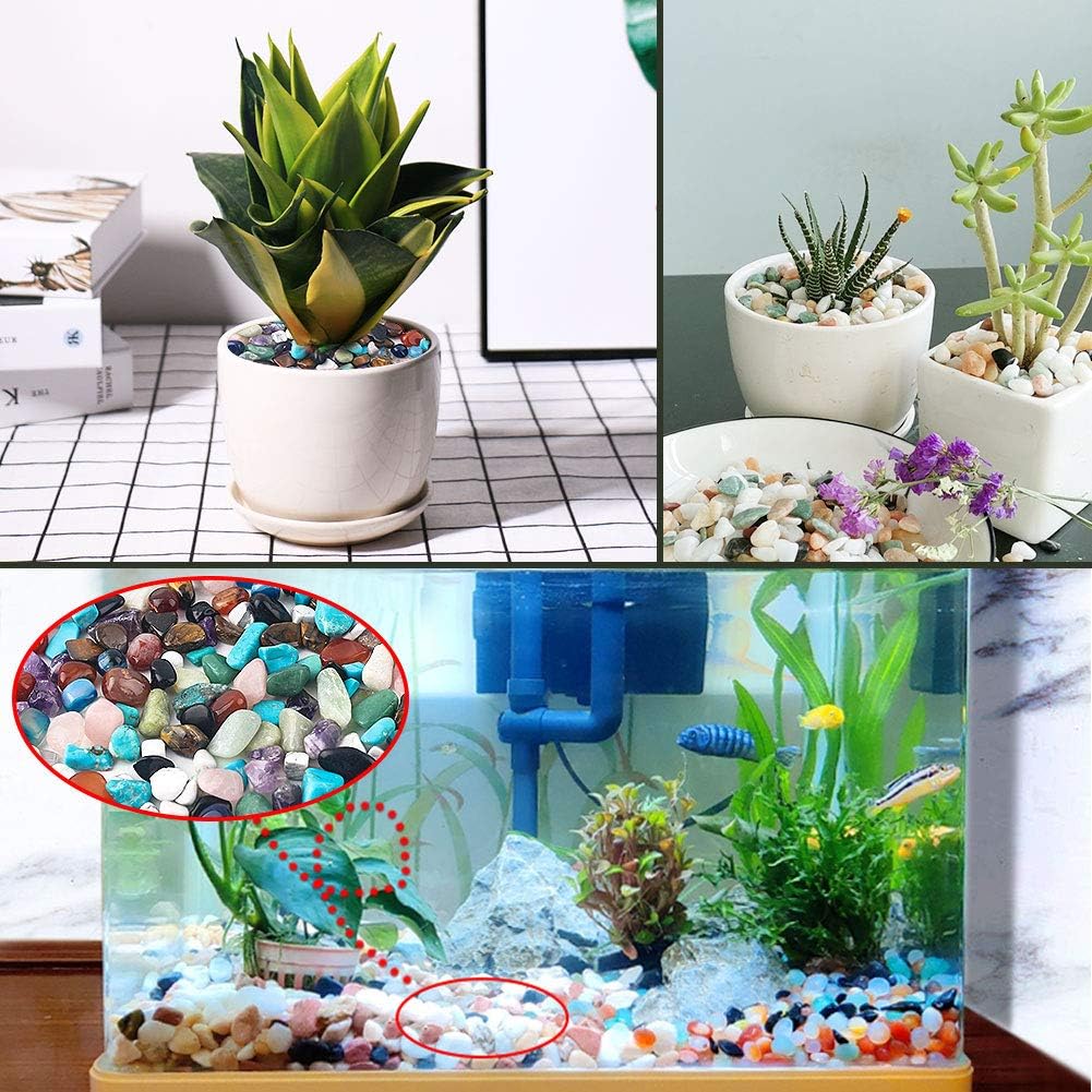JOHOUSE Quartz Crystals, Crushed Chips Tumbled Polished Stone Beads Irregular Shaped Succulent Rocks for Plants Indoor Betta Fish Tank Gravel Vase Filler Crafts About 1lb(450g),10 Different Kinds