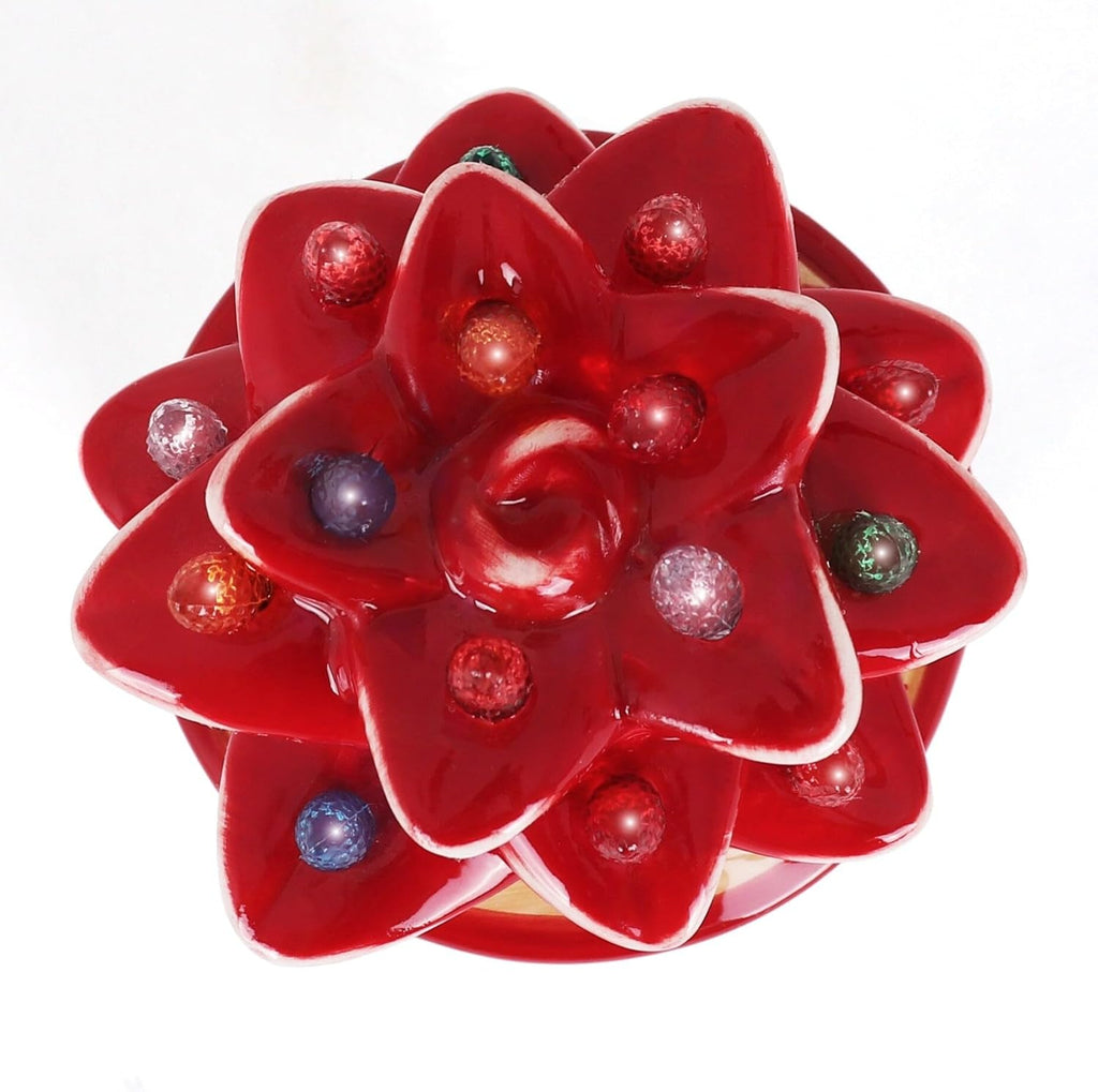 Ceramic Christmas Tree - Tabletop Christmas Tree with Lights - Lighted Vintage Ceramic Tree (Agave Succulent, Succulent Red)