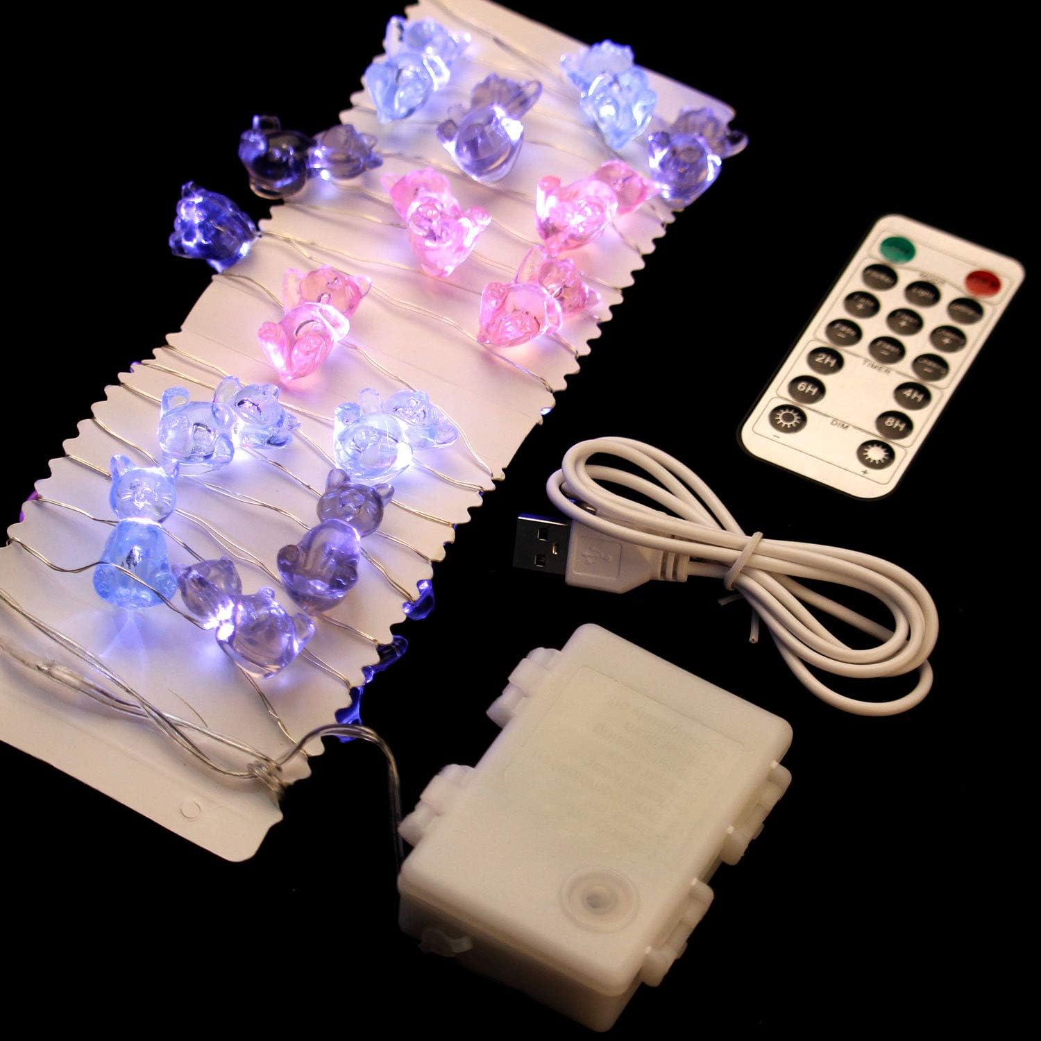 10FT 30LEDs Cat String Lights - Pink Blue Gray Cat Decor - Lovely 3D Cute Cat Design - Battery & USB Powered - Remote Control - Perfect for Pet Lovers Birthday Gift - Ideal Fairy Lights for Indoor