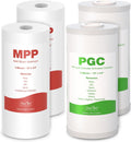 SimPure Whole House Water Filter Cartridges 10" x 4.5" PP+PGC 2-Stage Sediment and Carbon Filter Set, for DB10C-2, DB10P, GE FXHTC, GXWH40L, WGB21B, FP15B, 4 Pack