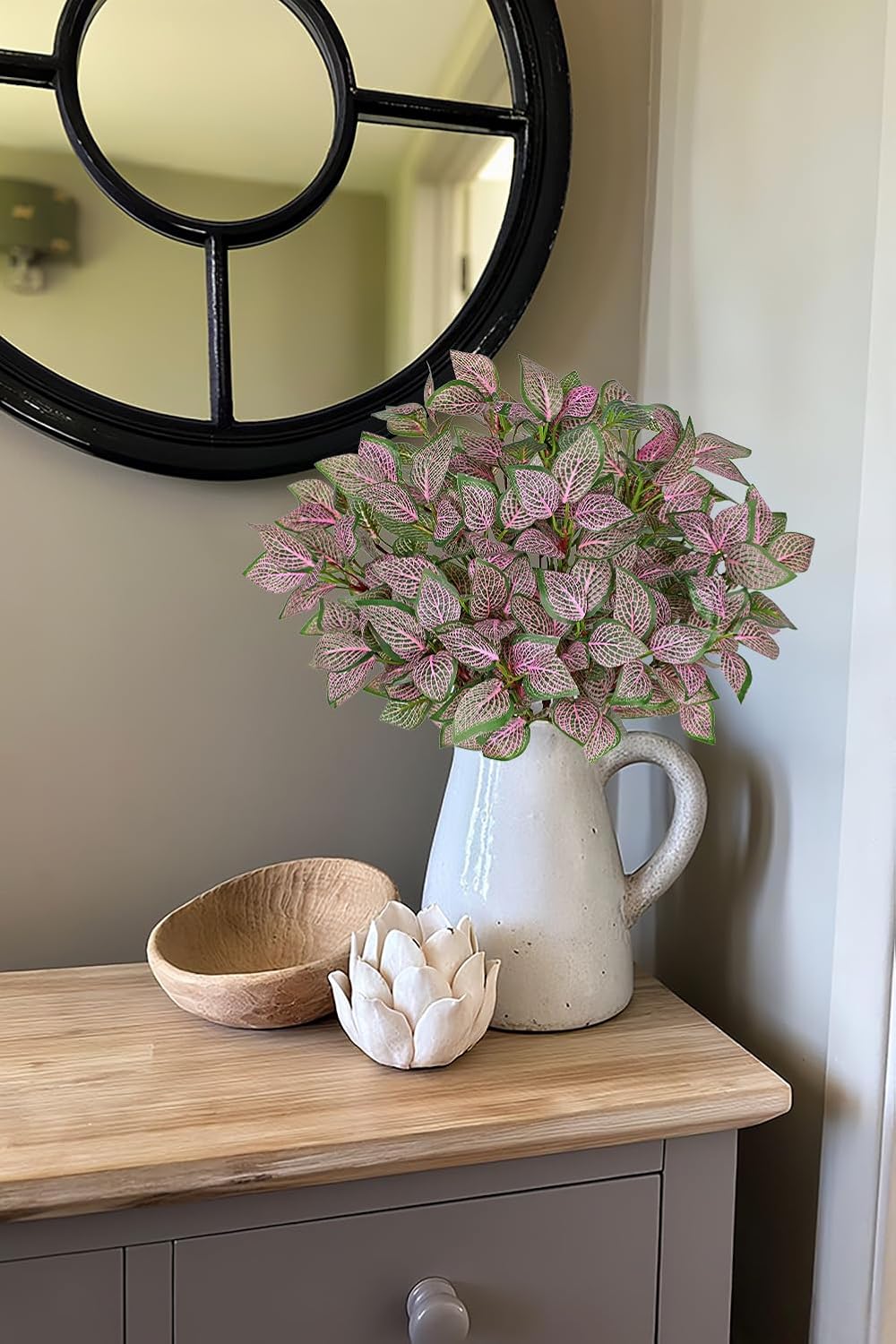 Hollyone 5 Bundles Artificial Greenery Plants Stems Faux Fittonia Leaves Plant Bouquet Fillers for Arrangement, Fake Shrub Bushes Plants for Home Centerpiece Indoor Outdoor Garden Patio Porch