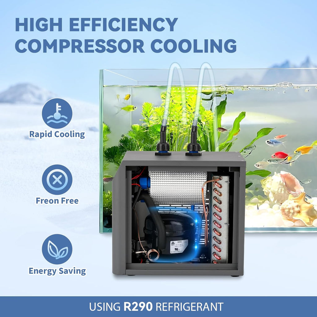 [New Upgrade] Poafamx Aquarium Chiller 42gal (160L), 1/10 HP Water Chiller with Touch Screen, Special Quiet Aquarium Cooler for Fresh/Salt Water Fish Tank, Hydroponics System, Axolotl, Coral Reef