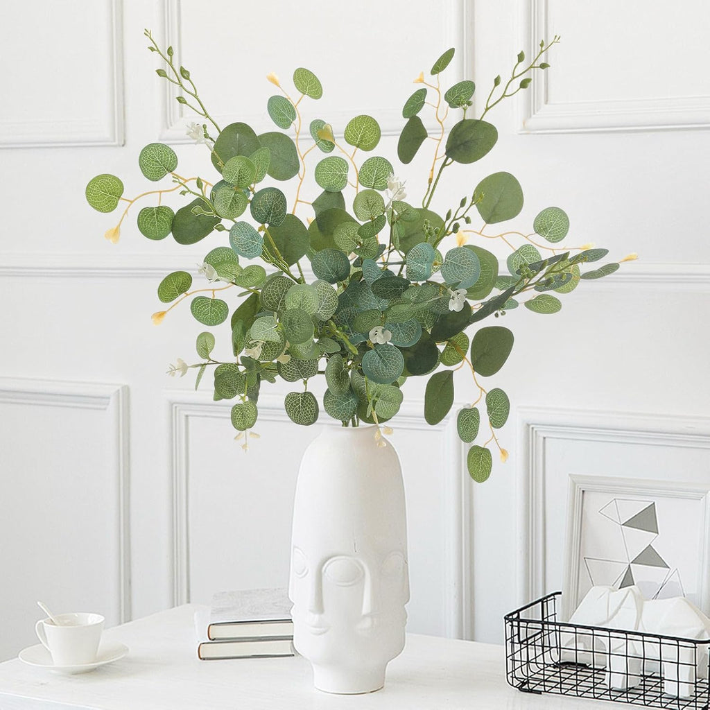 6 Pcs 20" Artificial Eucalyptus Stems, Realistic Faux Silver Dollar Greenery Branches for Vase Decor, Wedding Centerpieces, Farmhouse Home Party Decor, Bendable Stems & No Fade