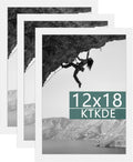 KTKDE 12x18 Picture Frame White Wooden 3 Pack,Poster Frame with Polished Plexiglass, Studio Gallery Wall Hanging Posters & Best gift