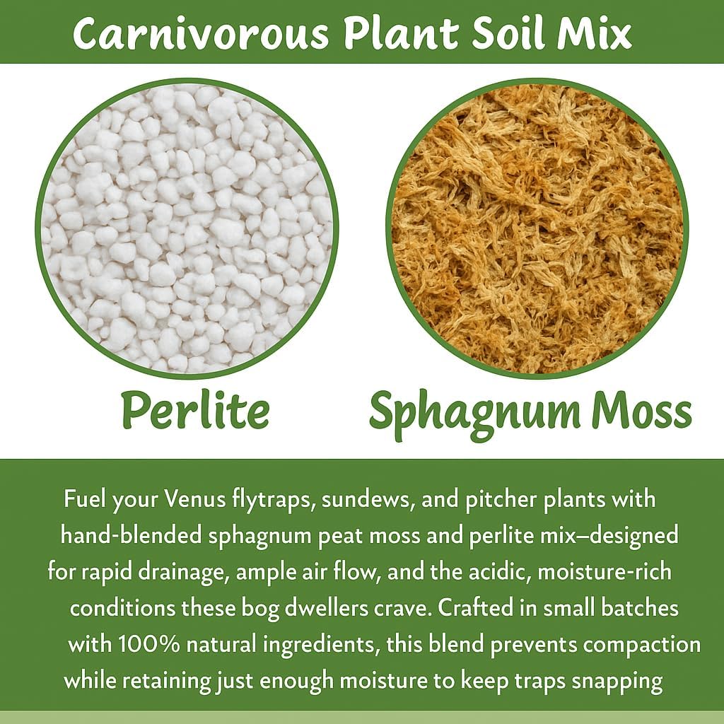 Gardenera Sphagnum Moss Potting Mix for Carnivorous Plants, Moss and Perlite Blend for Potting Venus Fly Traps, Sarracenia, Pitcher Plants - 75% Sphagnum Moss + 25% Perlite - Made in USA - 2 Quart