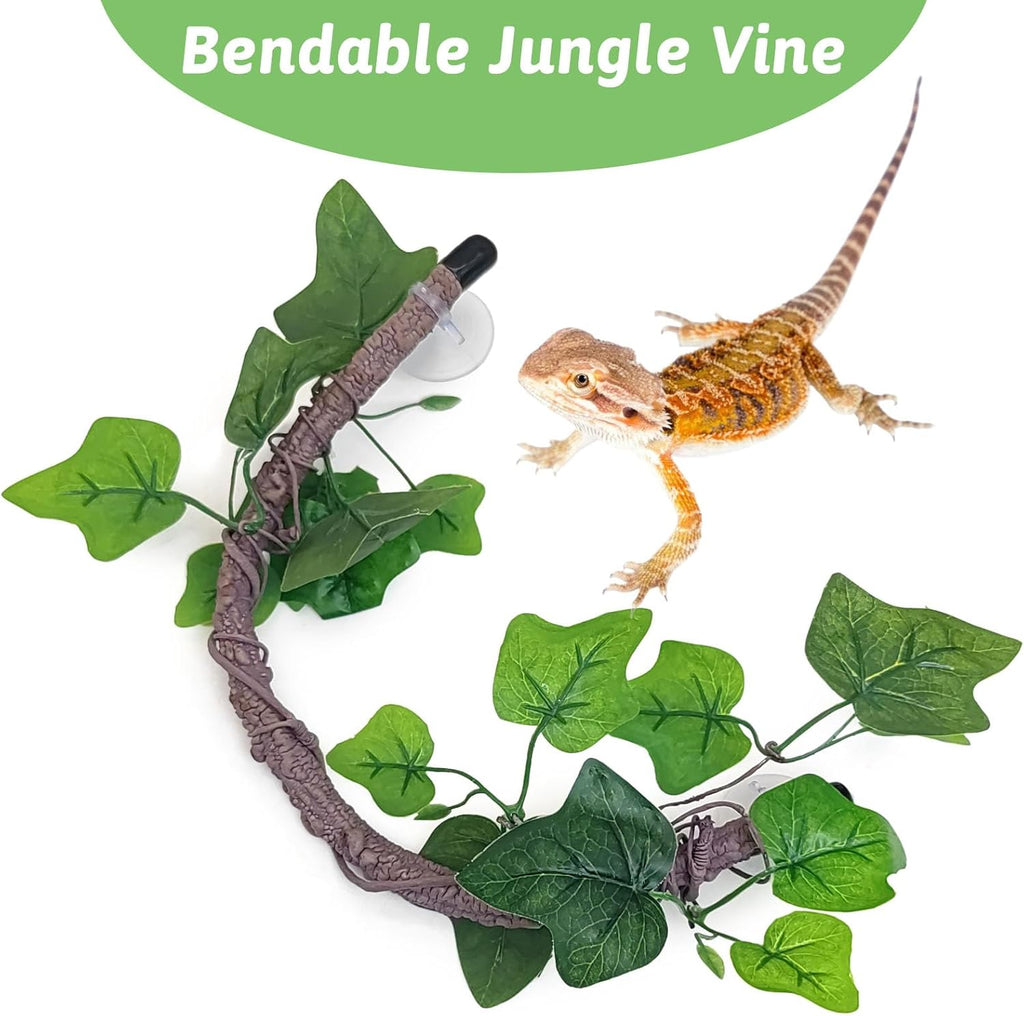 VCEPJH Reptile Climbing Branch Decor 2 Pcs Bendable Jungle Vine with Suction Cup Terrarium Plant Decoration for Gecko Bearded Dragons, Snake,Frogs, Chameleons Cage Accessories (W)