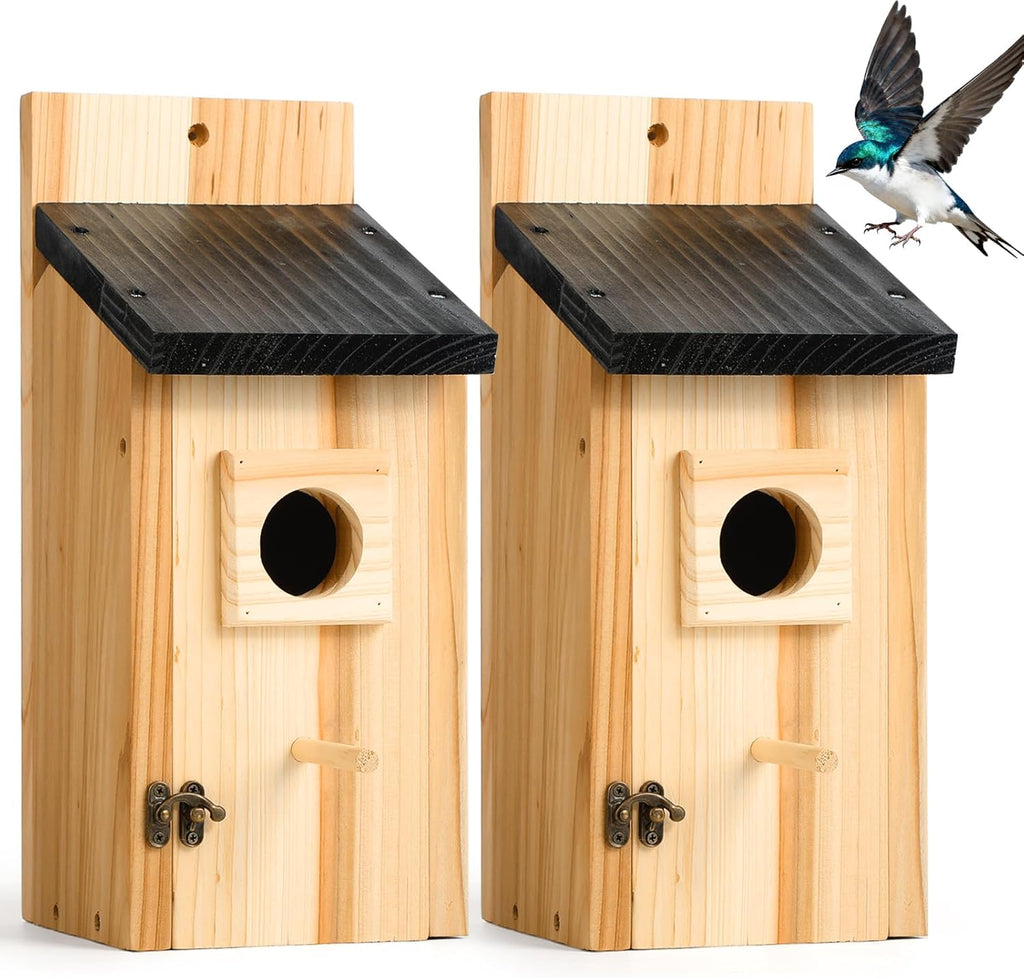 2 Pack Bird Houses for Outside – Cedar Outdoor Bird House with Stand, Quick & Easy Assembly, Ideal for Bluebird, Finch, Wren & Chickadee