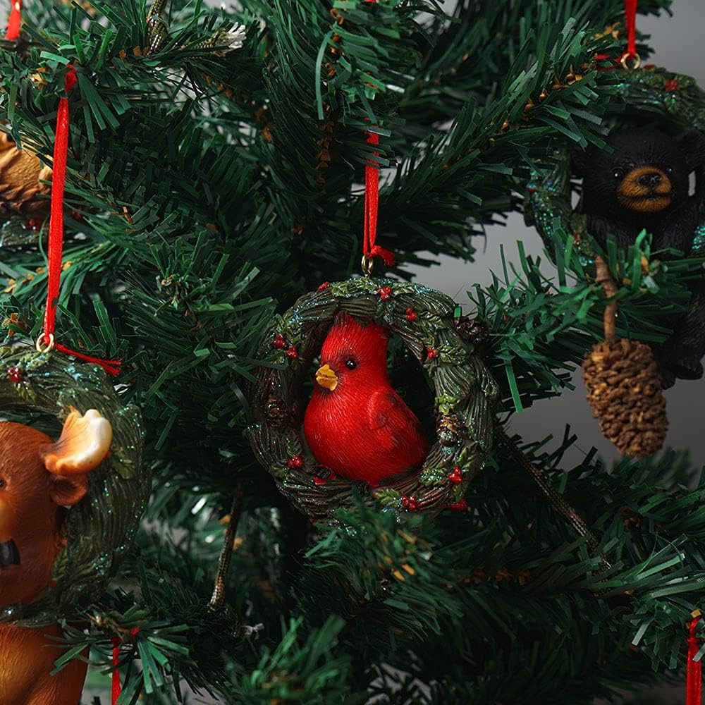 Christmas Small Animal Wreath Swing Ornament Hanging Decor for Xmas Tree Home Office Room Decoration with String (New, Red Bird)
