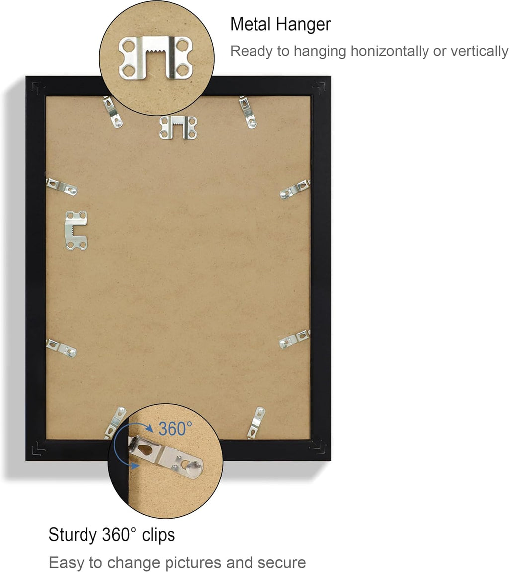 10x13 Picture Frame Set of 4, Made of Real Glass and Black Frame, 10 by 13 Photo for Wall or Tabletop - Display Picture 8.5x11 with Mat or 10x13 Without Mat