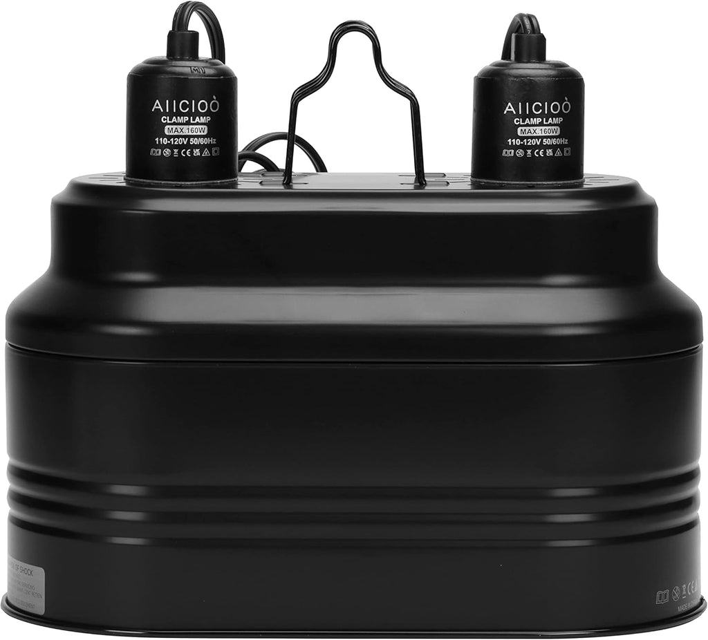Aiicioo Dual Reptile Light Fixture - Bearded Dragon Light Fixture Double Reptile Heat Lamp Dome Max 160 Watt Terrarium UVB Reptile Light for Turtle Tank Vivarium Hermit Crab
