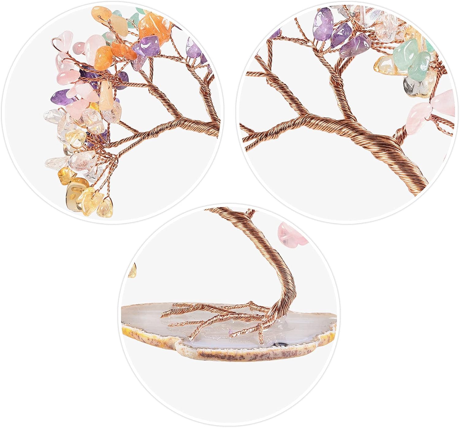 mookaitedecor Colorful Crystal Money Tree Agate Slice Base Feng Shui Bonsai Crystal Tree for Wealth Luck Desk Decor, 3-4 Inch High