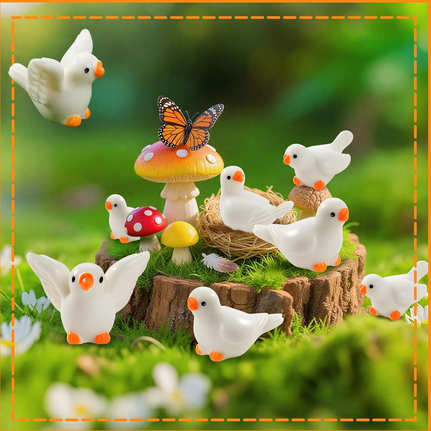 48 Pcs Mini Bird Figurine, 4 Styles Resin Miniature Birds for Crafts, Cute Doves Bird Statue for Dollhouse DIY Craft Garden Decor