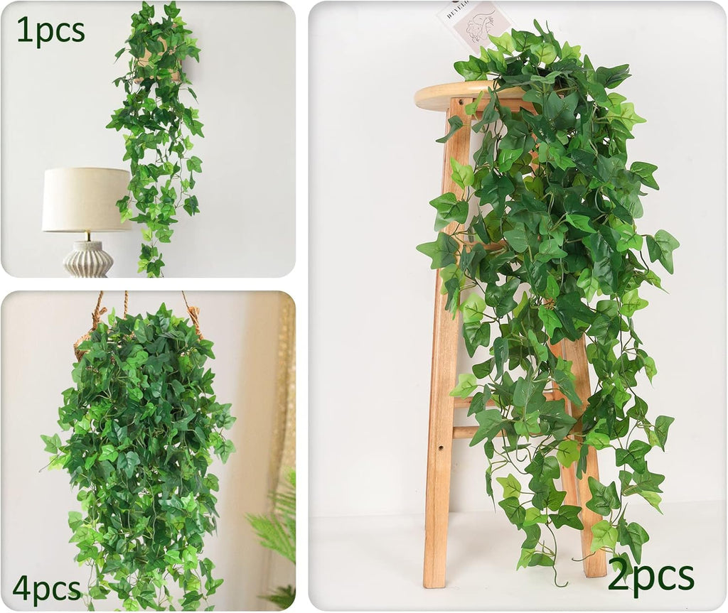 RECUTMS Fake Vines 4pcs Artificial Ivy Hanging Plant Silk Leaves Faux Greenery Garland for Room Indoor Outdoor Garden Door Wall Baskets Wedding Party Table Balcony Decor