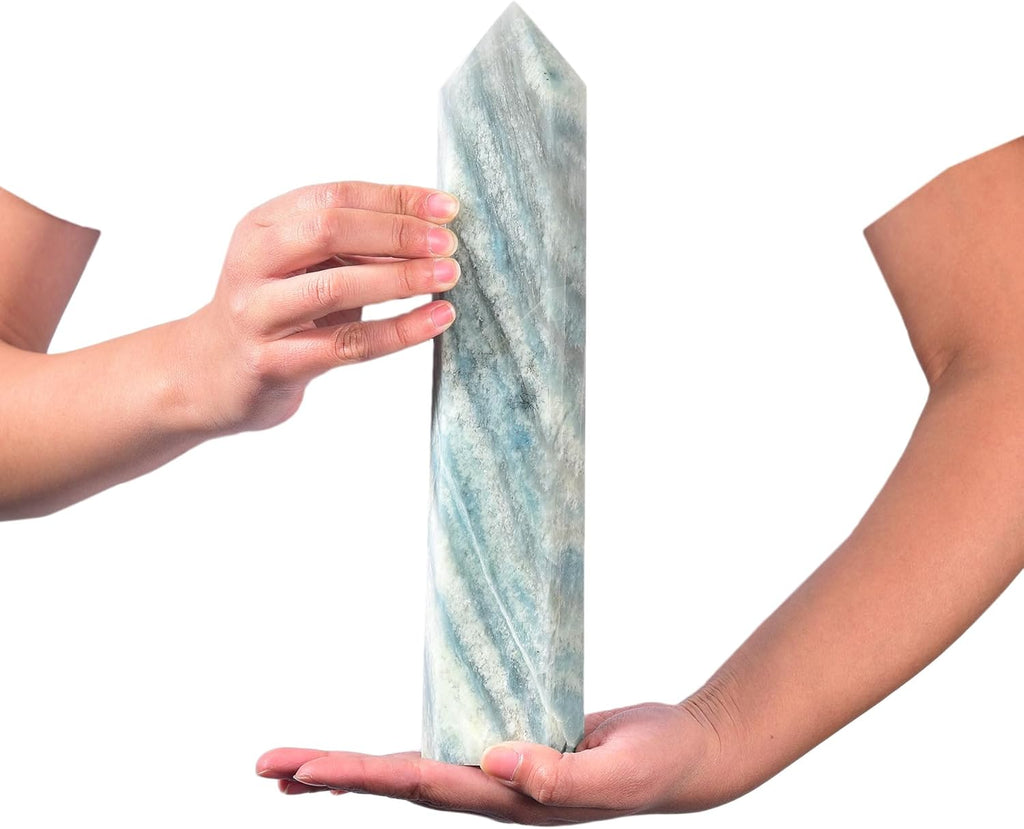 JIC Gem Natural Trolleite Obelisk Tower Wand Large Healing Crystal Point Wand 6 Faceted Reiki Chakra Meditation Therapy Home Decor Crystal Gift 4.4-4.8 Lbs