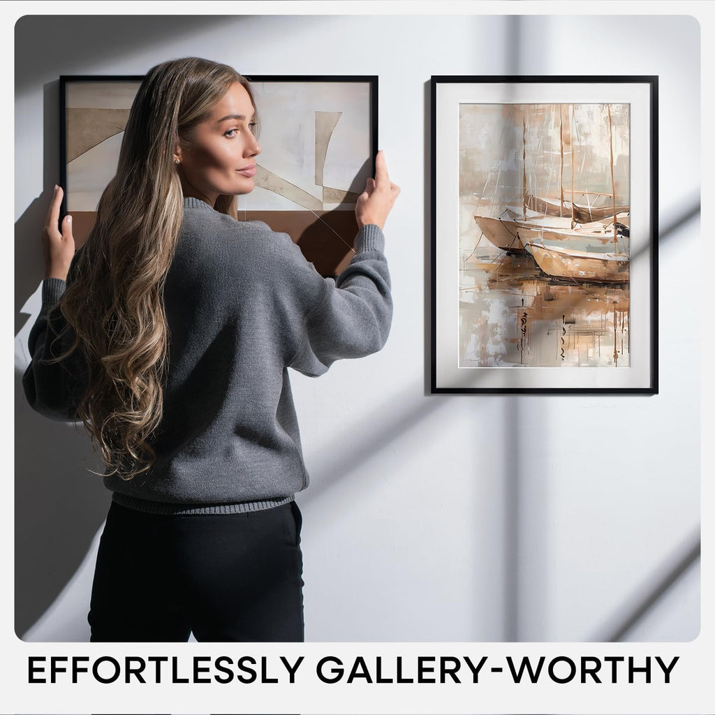 Homeforia 20x24 Picture Frame Black, High End Metal 20x24 Frame Matted to 16x20 Print, 20 x 24 Black Poster Frames with Mat 16 by 20 inch Photo, 24x20 Hanging Frame, Tempered Glass, Wall Kit, Set of 2
