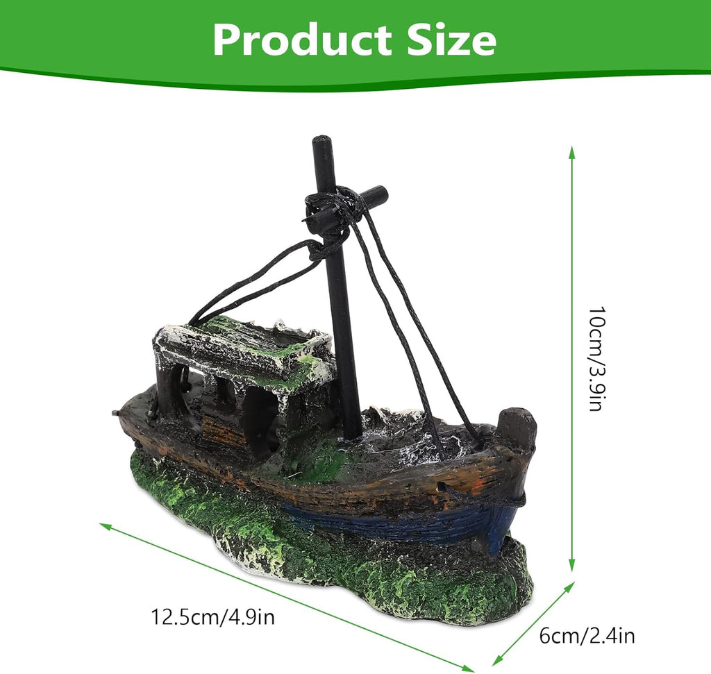 Small Boat Aquarium Decorations Resin - Sunken Shipwreck Fish Tank Ornament for Aquatic Adventure Scene-Approx. 4.9" L x 2.4" W x 3.9" H (Small Boat)