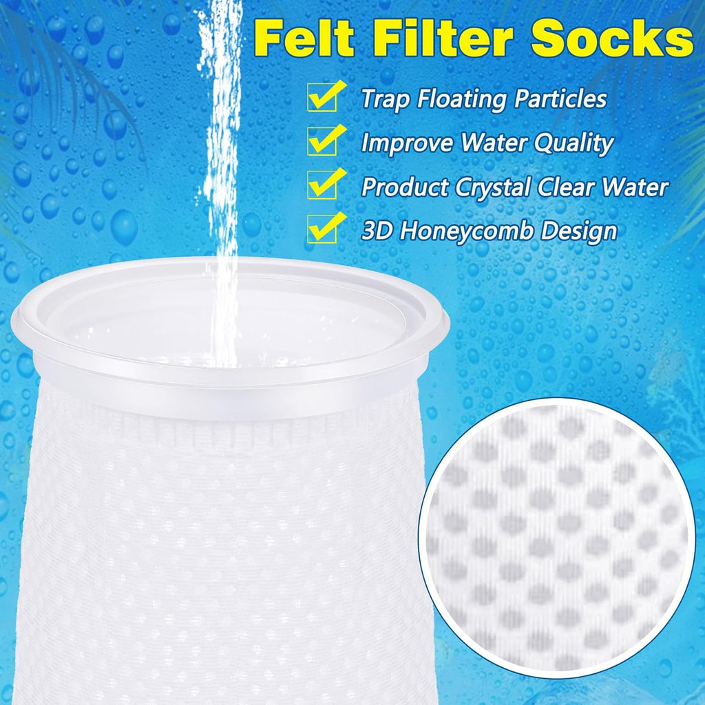 Jecery 12 Pcs 150 μm Filter Socks 4 Inch 3D Honeycomb Filter Sock Aquarium Felt Filter Bags by 9.8 Inch Long for Fish Tank Aquarium Ponds Sumps Overflows Saltwater