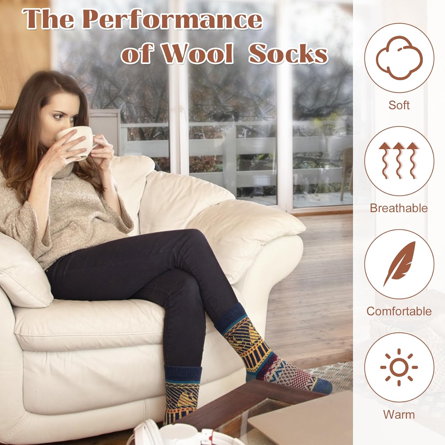 Justay 5 Pairs Wool Socks for Women - Winter Thick Boot Cozy Crew Vintage Soft Calf Knit Warm Socks Gifts