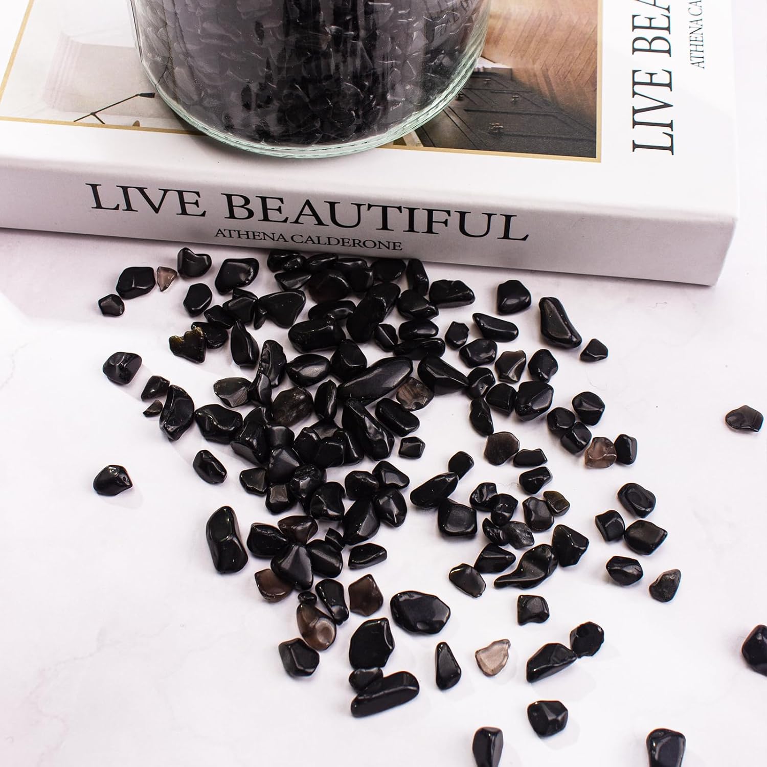 3 Lb Black Obsidian Crushed Stone Crystal Chips Bulk, Betta Fish Tank Gravel Rocks Irregular Shaped Marbles Pebbles for Aquarium, Vase Fillers, Succulent Plants Decor