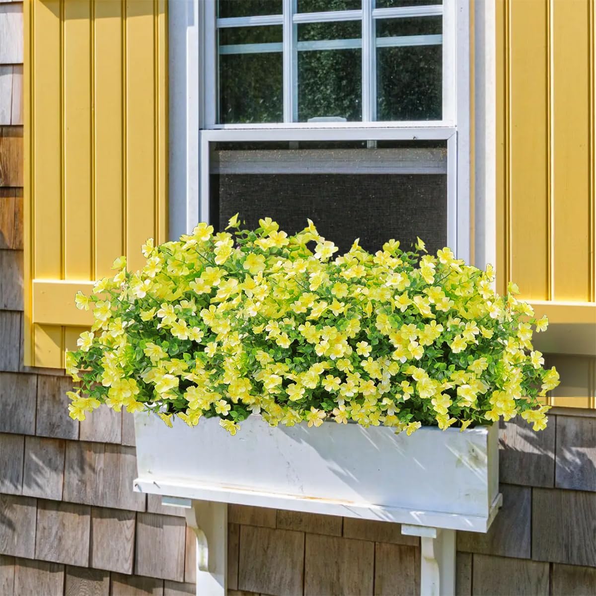 24 Bundles Artificial Flowers for Outdoors No Fade Fake Plants Faux Flowers for Spring Summer Decor, UV Resistant Artificial Outdoor Plants for Outside Planter Porch Balcony Patio Decor - Yellow