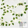 33Ft Vine with Fairy Lights Battery Operated, 100 LED Pothos Leaf Vine Lights with Remote, Leaf Lights for Bedroom Room Wall Garden Party Wedding Decor (Warm White)