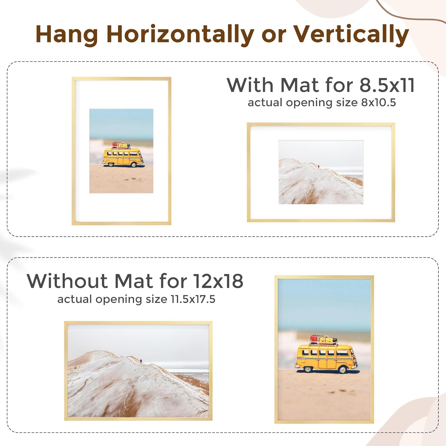 Fun Memories 12x18 Picture Frame, Metal Picture Frame Wall Mounting Horizontally or Vertically - Poster Frame Simple and Elegant Decor for Wall - 1 Pack - Gold